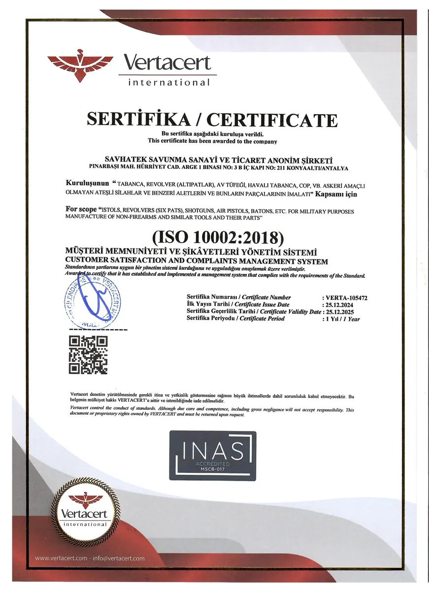 ISO 10002:2018 — Zertifikat